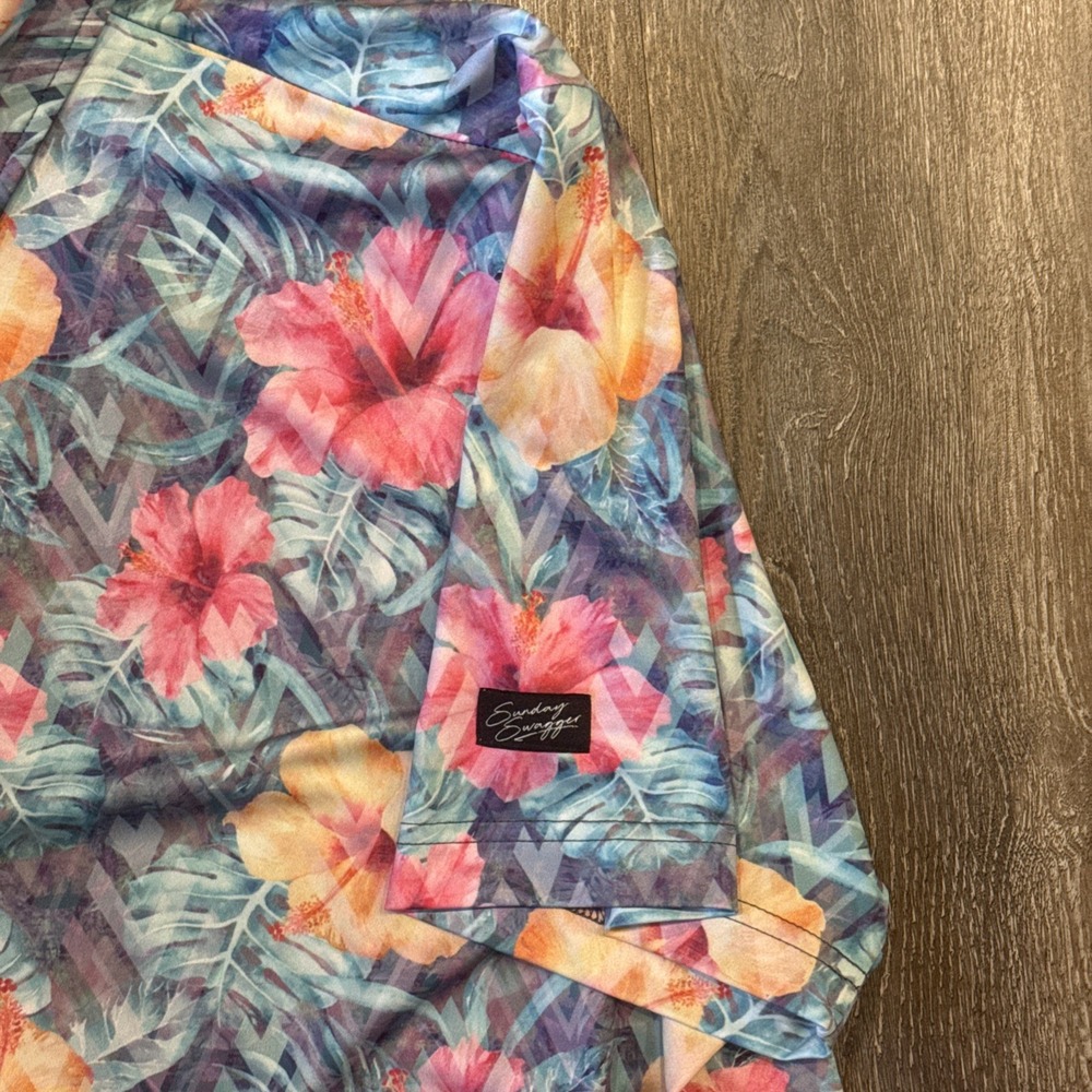 Sunday Swagger Aloha Floral Hawaiian Print Golf Polo Men's Large - Picture 4 of 6